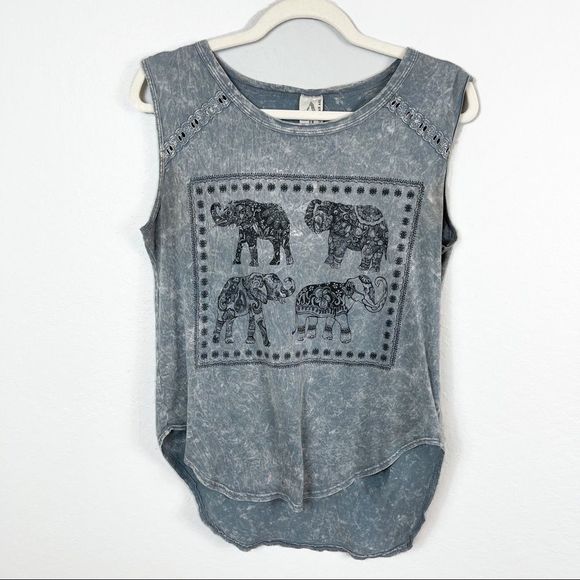 AEO BOHO Sleeveless Grey/Blue Elephant Top Size XS - Picture 1 of 7
